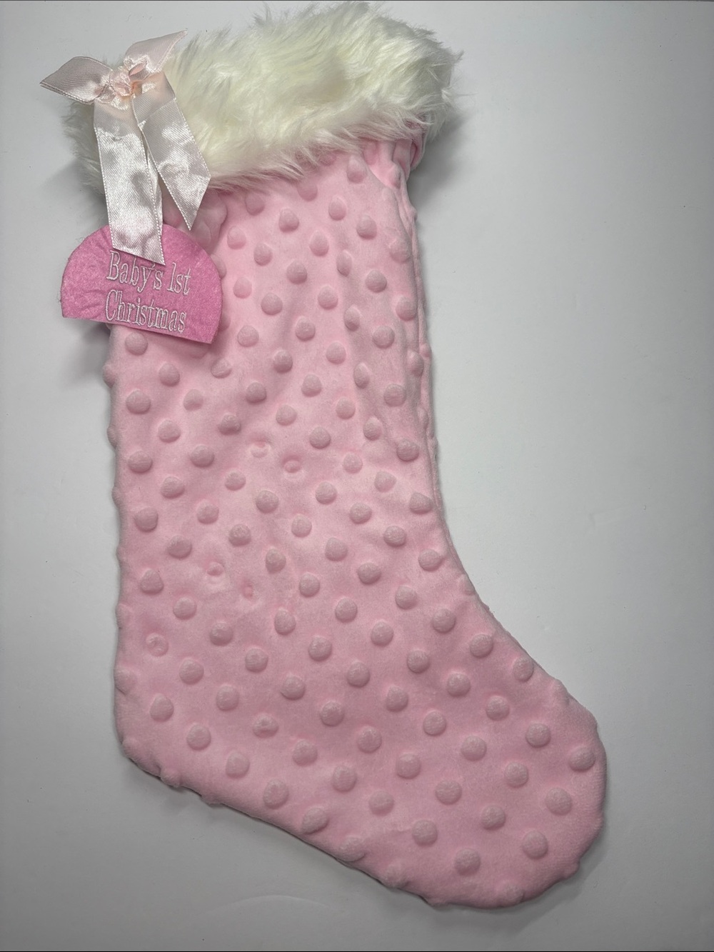 Pink Minky Dot & Faux Fur Christmas Stocking